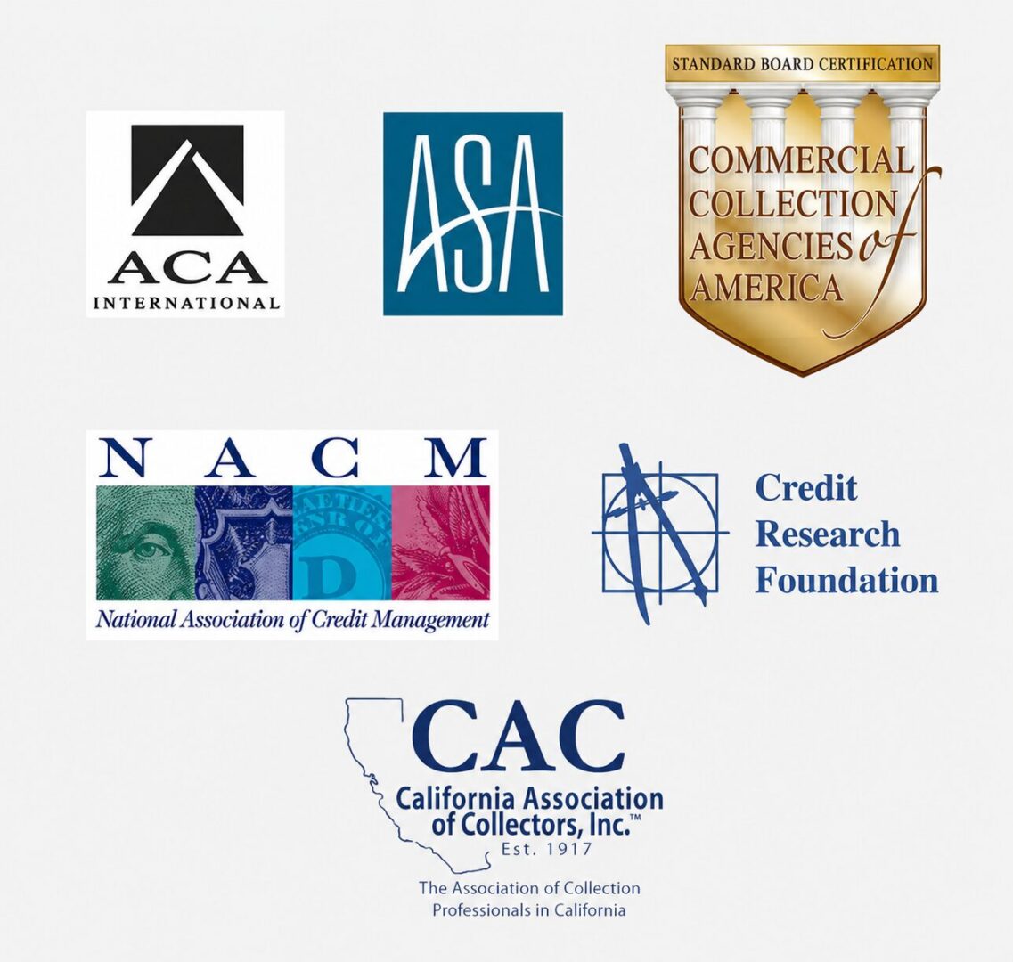 Logos of credit and collection associations.