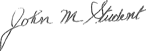 Cursive signature on black background.
