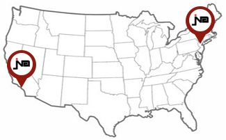 Map of USA with two location markers.